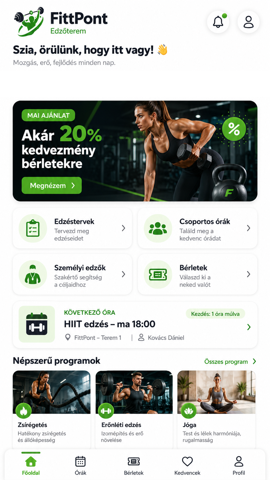 Nap Étterem alkalmazás kezdőképernyője