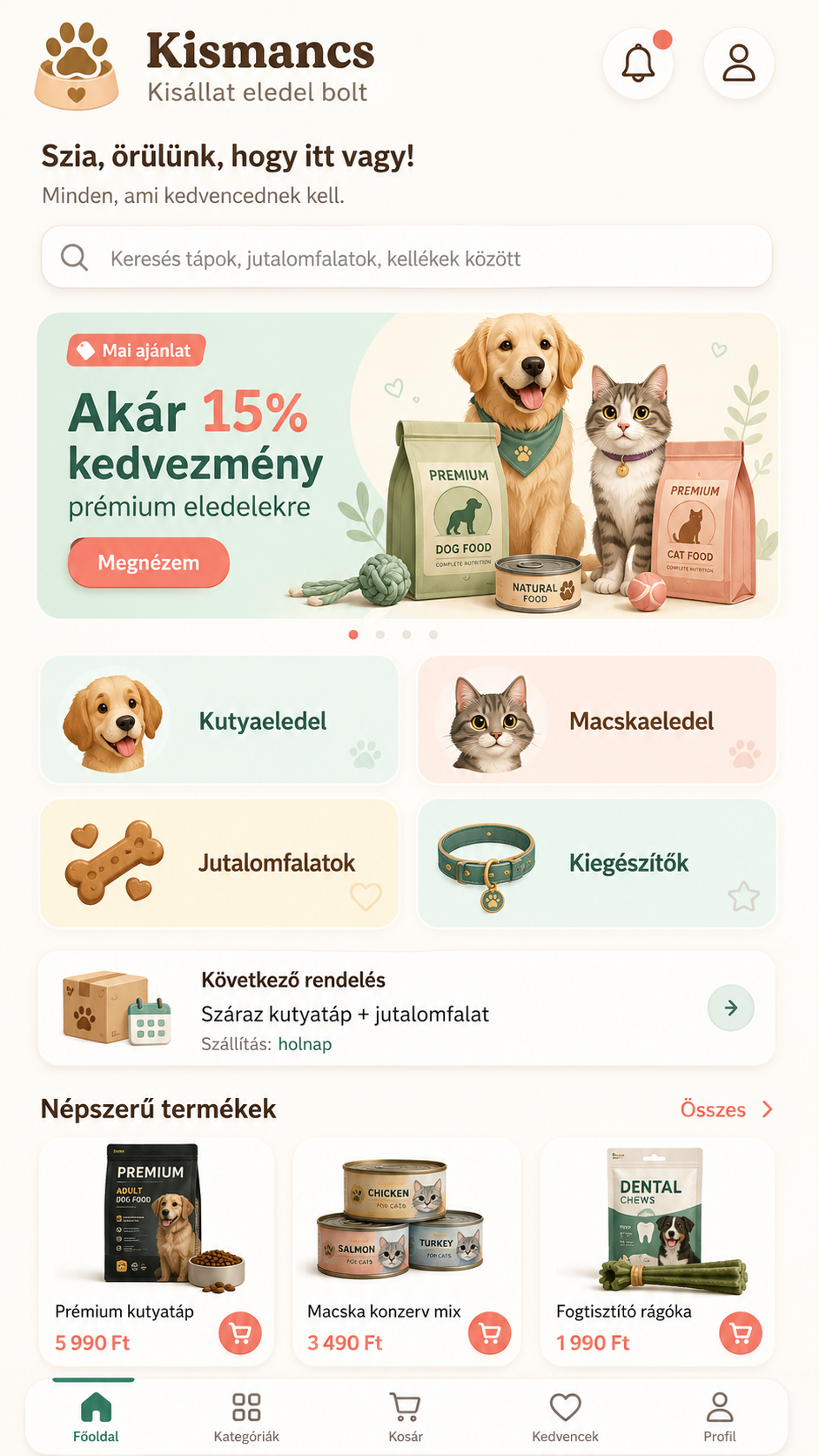 Nap Étterem alkalmazás kezdőképernyője